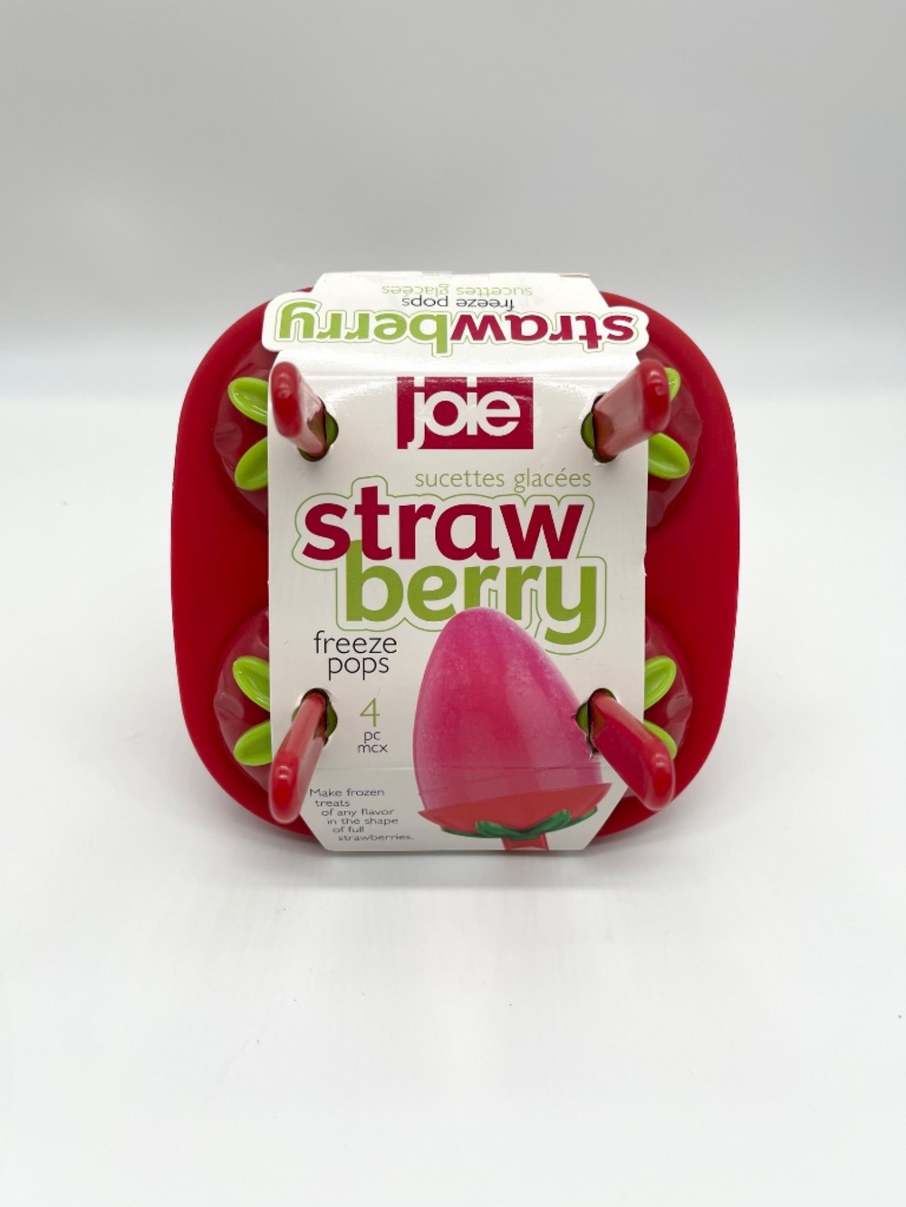 Joie Strawberry Freeze Pops Mold Pack of 4 NWT New Fruit Ice Pop Maker Silicone